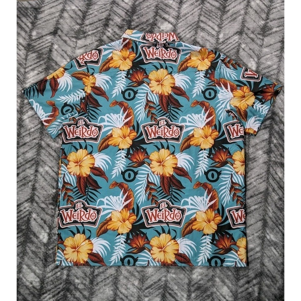 El Weirdo Ironic Floral Palm Hawaiian 4 Way Stretch Button Shirt Silly Crazy XL - Picture 2 of 9